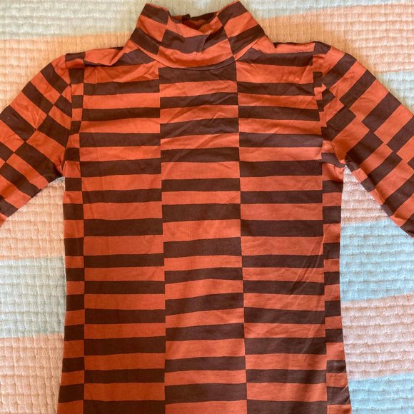 Thinking Mu - Organic Cotton Turtleneck - Orange/Brown - Striped/Checker - XS - Picture 3 of 3